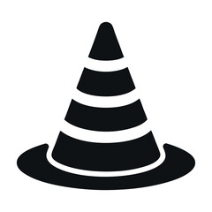 Simplified Black Traffic Cone Icon with Stripes, Abstract Design for Roadwork and Warning Symbol