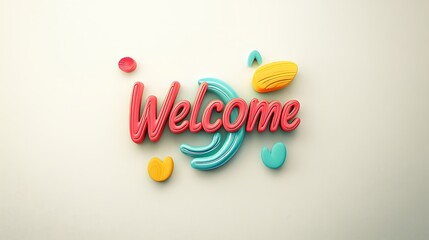 A vibrant, welcoming graphic design.  Colorful 3D text with playful, abstract shapes