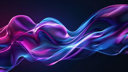Fluid colorful holographic wave on purple background. AI generated image
