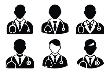 set of Medical Doctors Black silhouette vector art Illustration with hospital doctors and nurses in medical uniforms