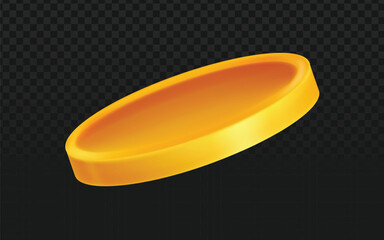 Gold coin at an angle, 3D render.  Slightly tilted, dark transparent background.  Simple currency symbol, detailed digital illustration.