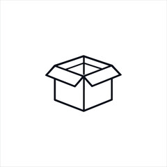 Vector logo box, box icon, Esport vector logo open cardboard box line art on white background, storage box design, shipping icon.
