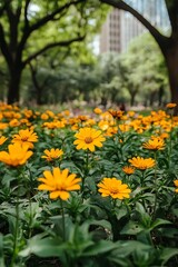 Obraz premium Park Flowers Urban Background.