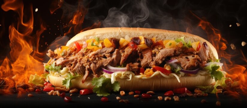Turkish food beef grilled or shawarma donner sandwich with flying spices menu restaurant