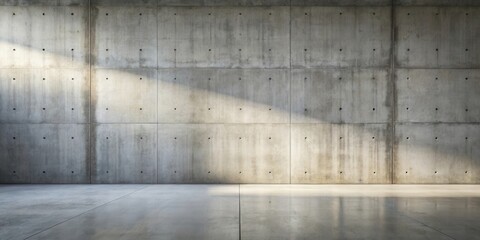 A sunlit minimalist concrete room with a seamless wall and floor design, ideal for showcasing products or as a clean backdrop for various purposes.