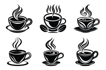 Obraz premium set of Coffee cup icon silhouette vector illustration. Cups of coffee tea collection.
