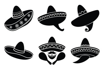 set of Cinco de Mayo silhouette illustration. mexican hats, skull and Cinco de Mayo element vector art. Mexican Fiesta Silhouette for Cinco de Mayo Traditional and Festive