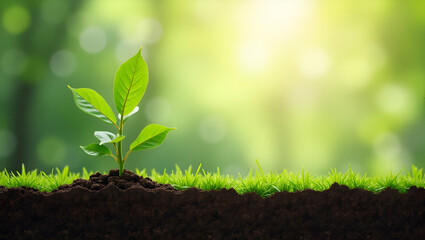 Tree sapling and soil layers border frame with copy space for World Environment Day tree planting campaigns concept as Tree sapling and soil layers creating a border with copy space for tree planting