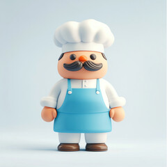 3D Plasticine Chef Avatar, White and Blue Apron Design.
