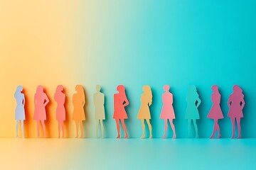 Colorful Paper People Silhouettes Teamwork Group