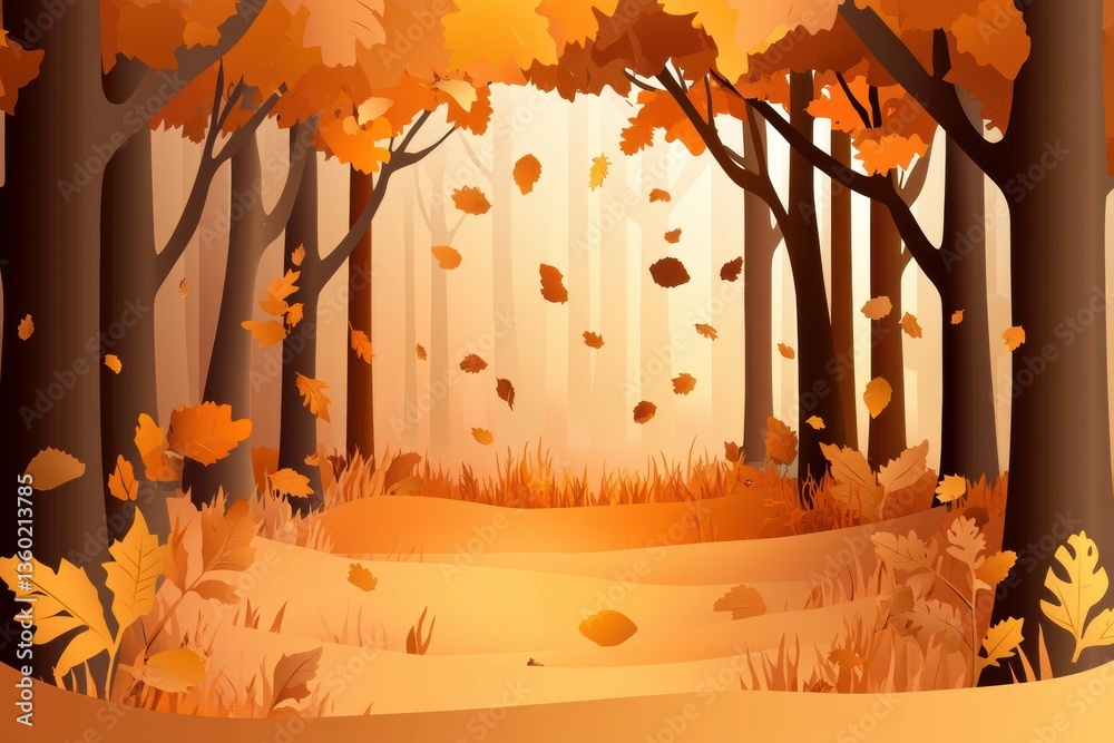 Aufkleber Beautiful layered paper cut autumn forest with soft light and golden leaves creating a cozy atmosphere in warm tones Generative AI