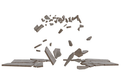 Crumbling concrete debris explosion on a surface