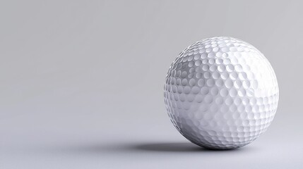 A pristine white golf ball rests on a minimalist light gray background providing a clean and simple image perfect for sports or leisure related designs.