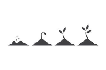 Growth Stages of a Plant Depicted in Minimalistic Silhouette Style