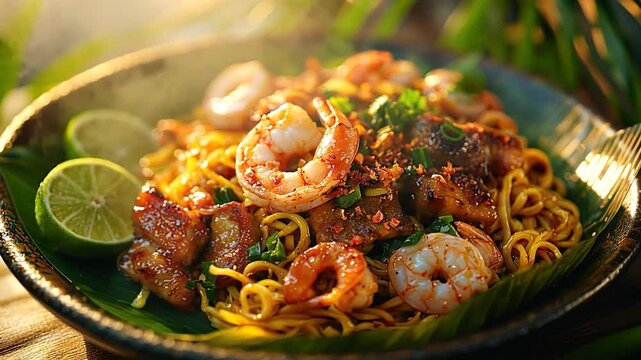 hokkien mee wok-fried noodles video singapore seafood