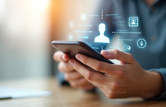 Person using smartphone accessing secure corporate data. Confidentiality concept. Digital privacy, employee information security, data management software, personal information protection, - Powered by Adobe