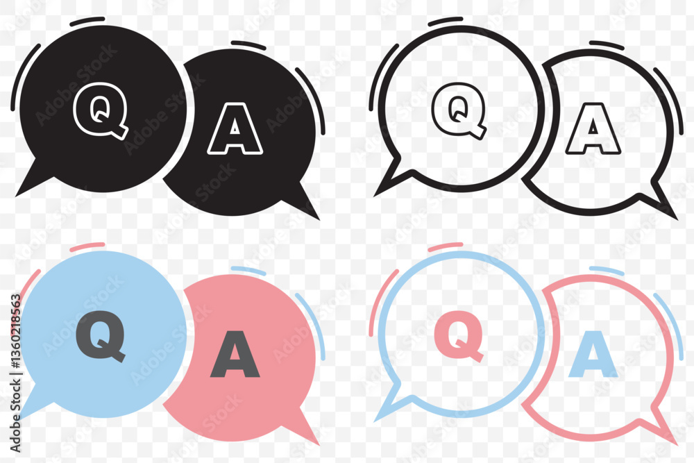 Poster questions and answers icon with speech bubble and q and a letters. vector minimal trendy illustratio
