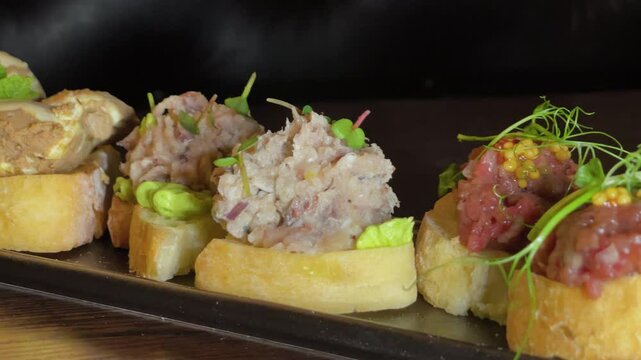 Sandwiches with different pates on a plate