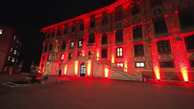 Palazzo della Carovana in Knights Square Pisa, Italy, Illuminated at Nighttime