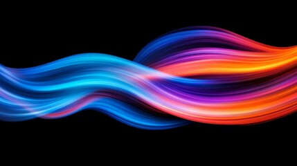 Vibrant flowing waves of blue, purple, and orange light creating a dynamic abstract background