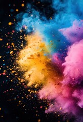 Fototapeta premium Vibrant Color Explosion of Powder and Dust Against Dark Background Emphasizing Creativity and Energy in Artistic Expression and Abstract Art