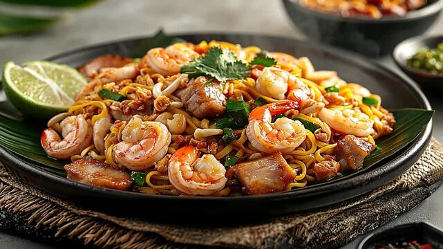 hokkien mee wok-fried noodles video singapore seafood