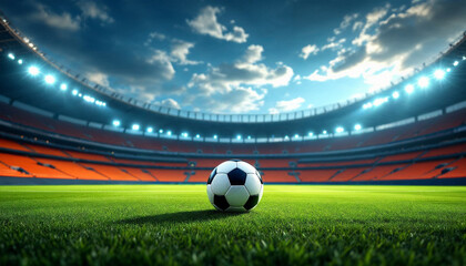 Fototapeta premium soccer ball on central stadium