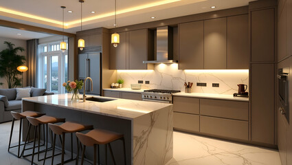 Elegant Kitchen Design: Cozy Atmosphere with Recessed & LED Lighting