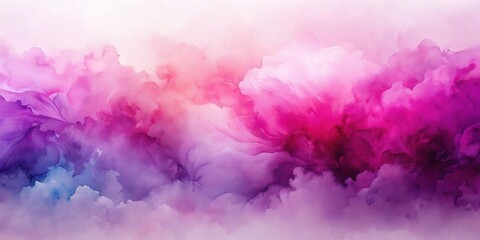 Fototapeta premium Fluid Abstract Painting of Vibrant Pink and Purple Hues Blending Seamlessly into a Dreamlike Landscape of Soft Color Clouds