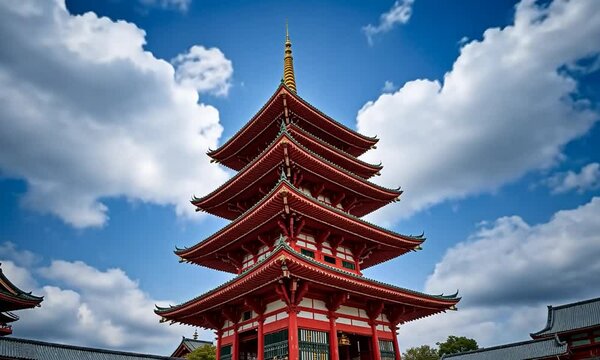 Buddhist Pagoda in Temple . Famous Japanese Temple Hyperlapse. 4k video