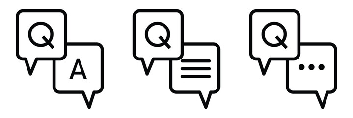 Questions and answers icon with speech bubble and q and a letters. Vector  trendy design with different styles for frequently asked questions concepts in websites and app.