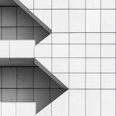 Obraz premium A minimalist architectural design featuring geometric patterns and contrasting surfaces in black and white.