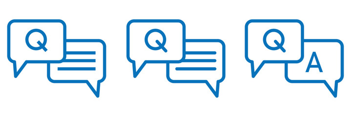 Questions and answers icon with speech bubble and q and a letters. Vector  trendy design with different styles for frequently asked questions concepts in websites and app.