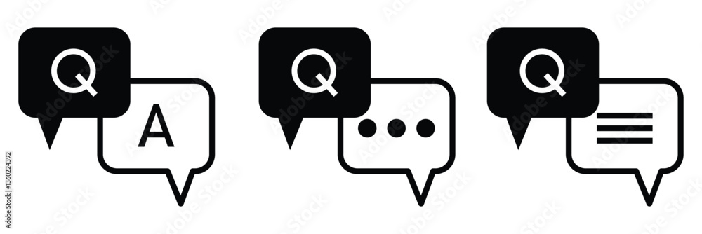 Wall mural comment question line icon set. message speech bubble q and a, question and answer icons vector elem