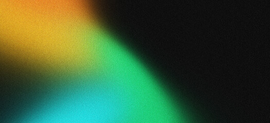Grainy noise texture background, with abstract orange green vibrant glowing gradient shape on black backdrop, perfect for dark banner poster header design