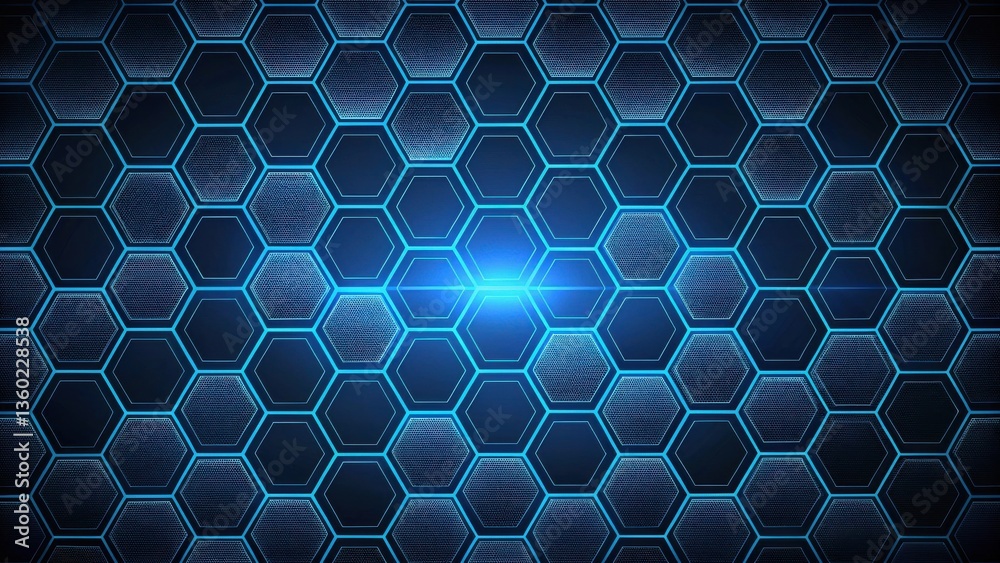 Leinwandbilder abstract hexagon grid futuristic digital pattern with glowing blue lines and dark background