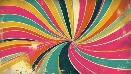 Retro Abstract Artwork with Bold Curving Lines and 70s Vintage Aesthetic