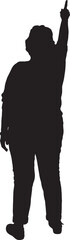 Vector silhouette of back view of senior woman pointing finger up and looking away