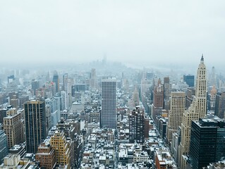 Fototapeta premium Panoramic urban view of cityscape covered with snow during winter season