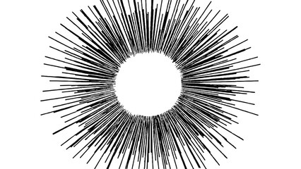 Vector abstract illustration of a sunburst featuring clean, lengthy rays, representing clarity, energy, and focus in a simplistic and modern artistic style.