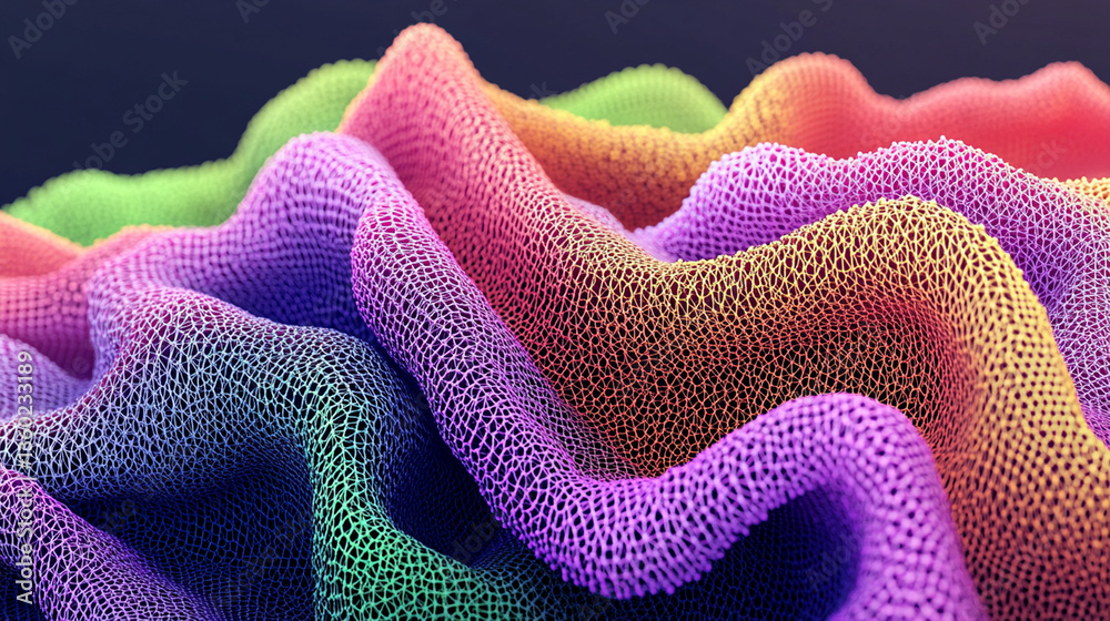 Poster dynamic wave patterns digital realm 3d visualization vibrant colors abstract view modern art