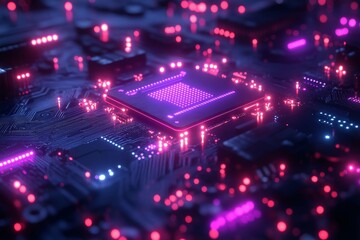 Fototapeta premium Intricate Circuit Board with Glowing Processor