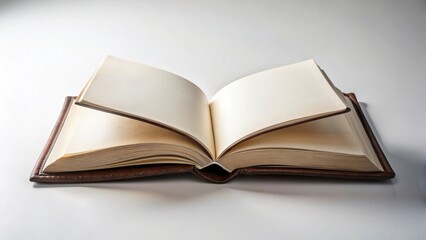 An Open Book with Blank Pages in a Brown Leather Binding, Ready for Your Text or Images