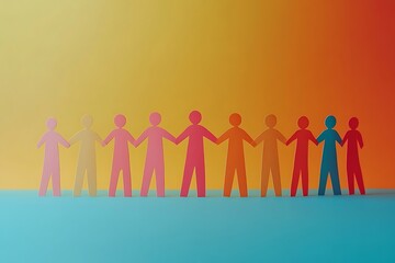 Diverse Colorful Paper People Holding Hands Teamwork Concept