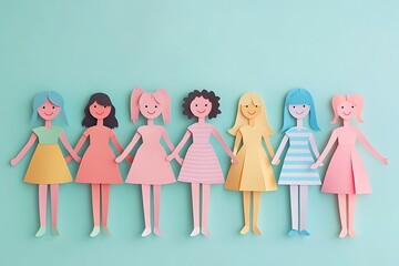 Diverse Girl Dolls Holding Hands Unity Teamwork Background