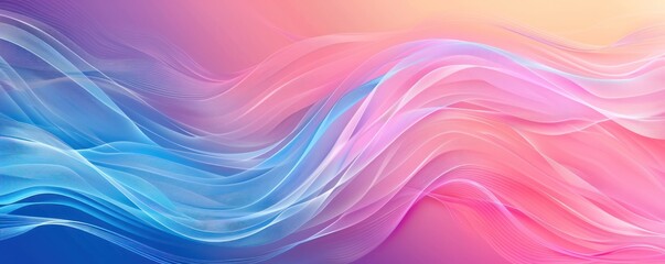 Soft thin lined striped abstract design curve wave flowing colors horizontal illustration pink purple violet blue futuristic science smooth motion modern.