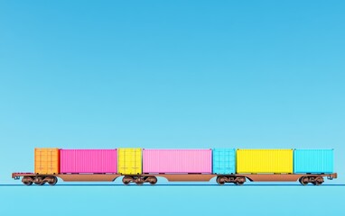 Colorful Freight Train Transporting Cargo Containers