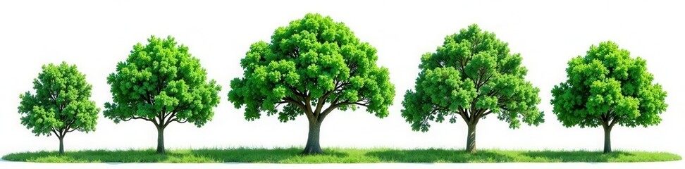 Fototapeta premium Vibrant green trees, isolated on white High-res image for print & digital use , woodland, green leaves, stock photo