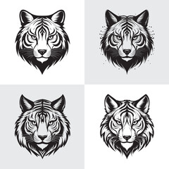 Fototapeta premium Tiger Head Collection - Black and White Illustrations