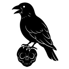 A crow sitting on a skull silhouette vector illustration